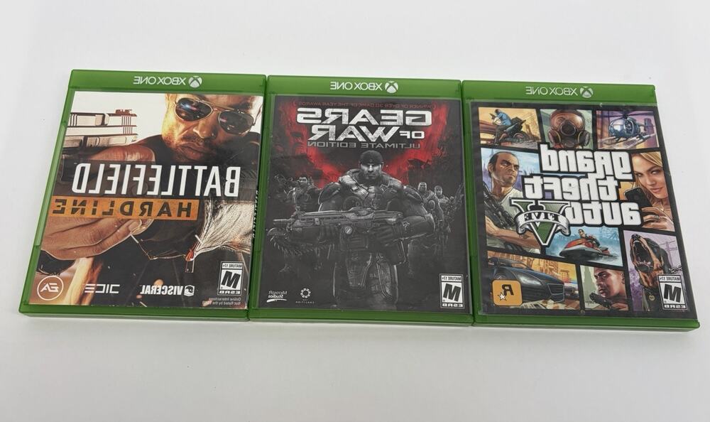 Xbox One Game Lot of 3 GTA V Gears of War Ultimate Battlefield Hardline